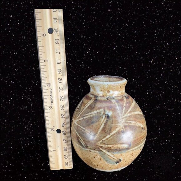Hand Made Stoneware Pottery Ceramic Vase Hand Crafted Brown Flower Design VTG - Picture 6 of 13